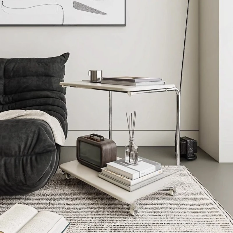 

Скандинавский современный столик на колесиках, мобильный компьютерный стол для спальни, многофункциональная полка для хранения мебели для гостиной