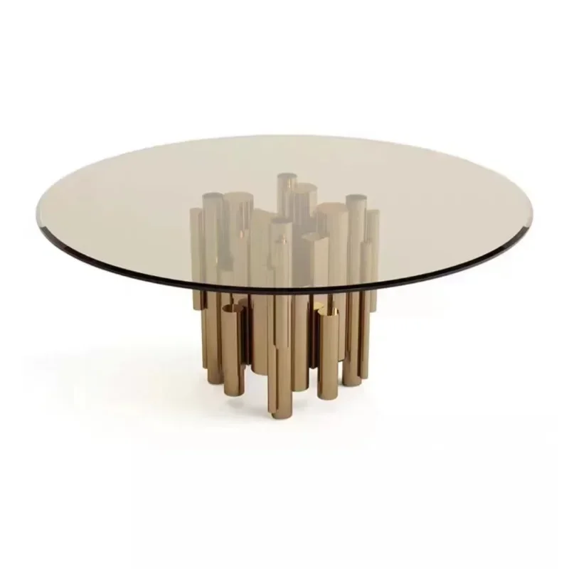 Modern light luxury stainless steel family dining table villa hotel model room creative designer restaurant round table
