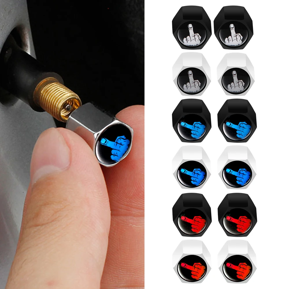 AQTQAQ Car Tire Valve Dust Caps Anti-theft Middle Finger Style Skull Style Zinc Alloy for Auto Car VW Audi Toyota Honda BMW Benz