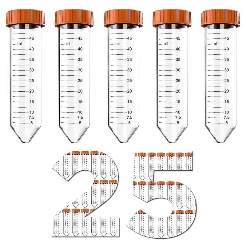 Conical Centrifuge Tube - 50ML Centrifuge Tubes, 25 Pcs Sterile Tubes With Leak-Proof Screw Caps, Conical Tubes Easy To Use