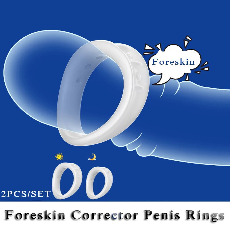 

2PCS Reusable Foreskin Cock Ring Male Chastity Cage Delayed Ejaculation Penis Rings Extender Day/Night Cockring Sex Toys for Men