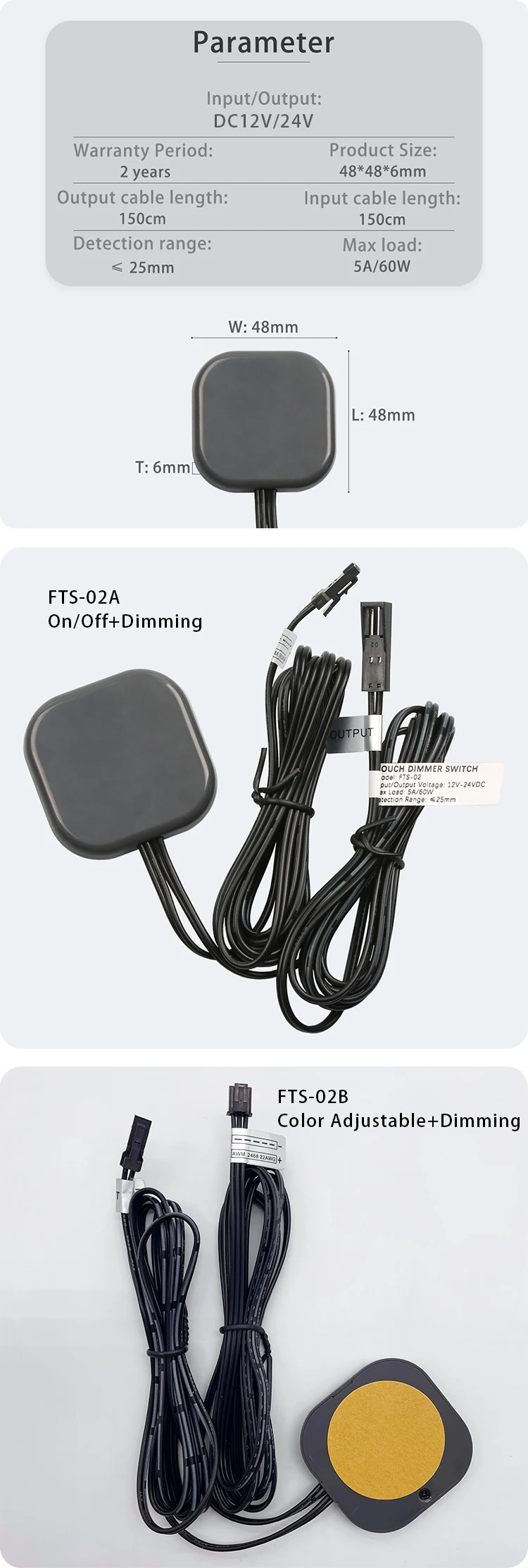 12V 24V 60W Durchdringender 40mm Holzplatten-Sensor-Schalter LED-Berührungssensor – Detail 5