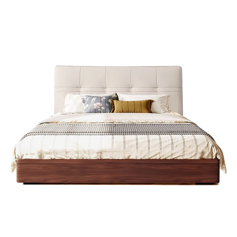 Leather soft bag flush edge bed simple modern small apartment master bedroom 1.8 floor solid wood double bed