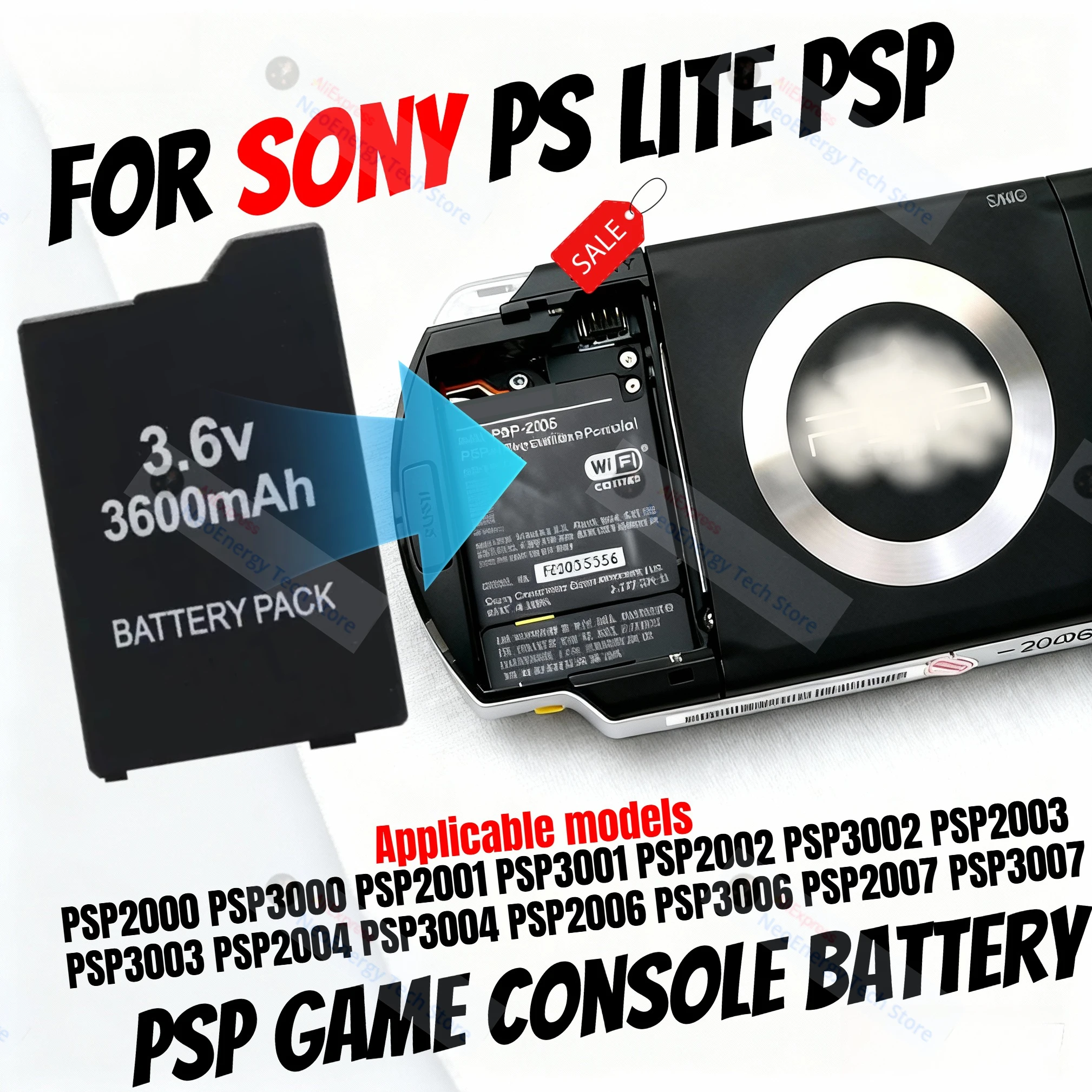 3.6V 3600mAh All-in-One Upgrade Battery for Sony PSP Series Gaming Console Enhanced Performance and Reliability