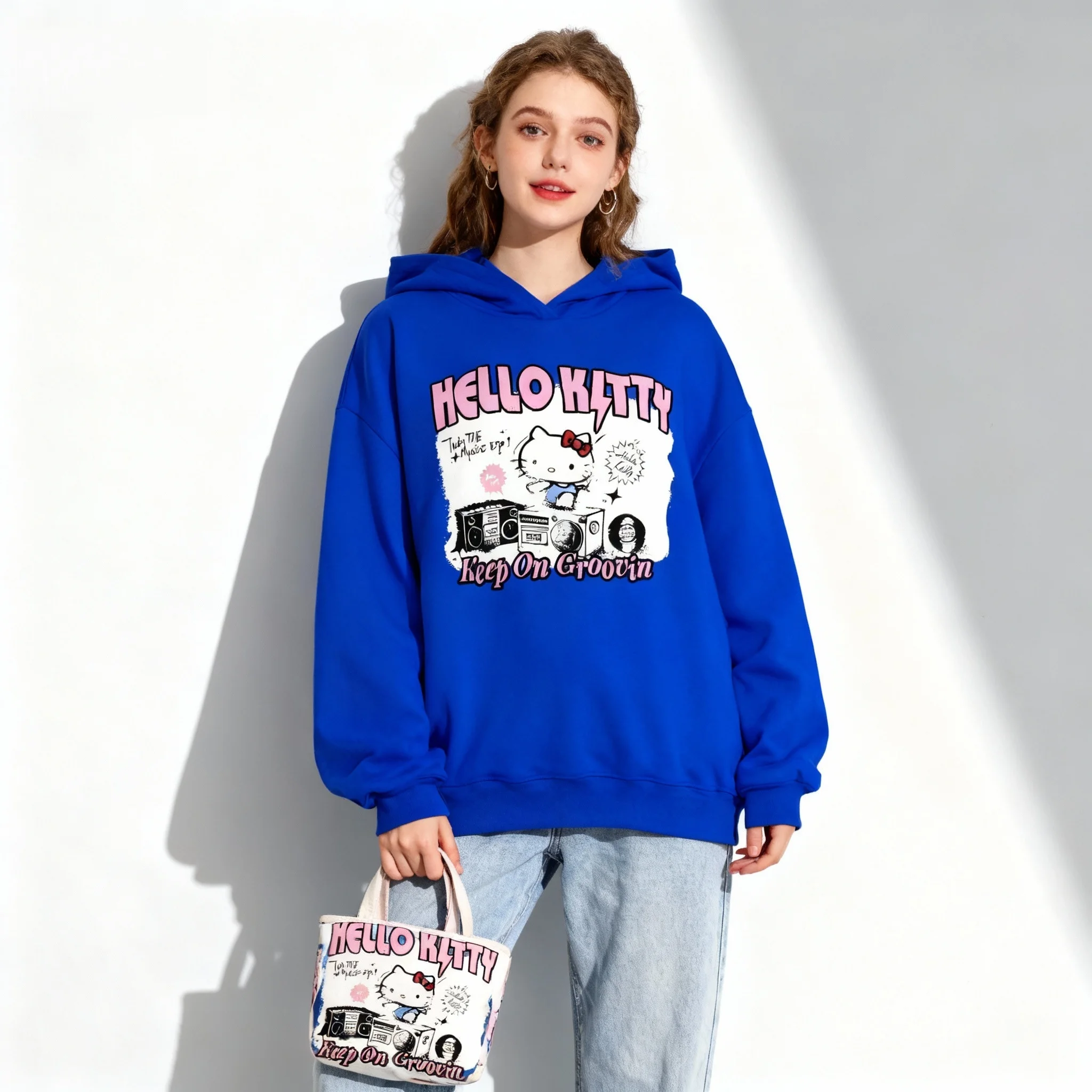 25/26 سلسلة عائلة سانريو الجديدة مرحبا كيتي الحلو كول العصرية الشارع الخريف/الشتاء هوديي حجم كبير المرأة الكبار