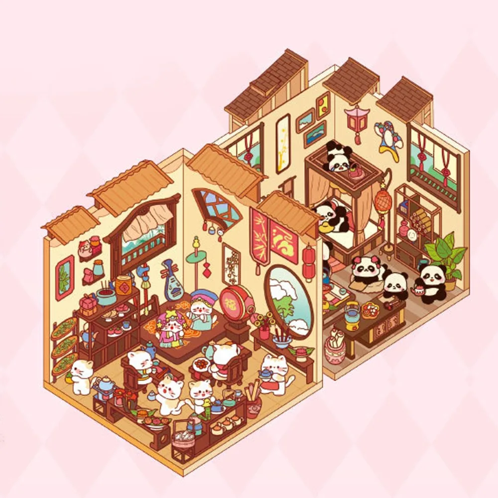 10Sences in 1Book 2.5D Landscape Sticker Cartoon Cabin Scene DIY Sticker Stacking Pasting Festival Birthday Gift