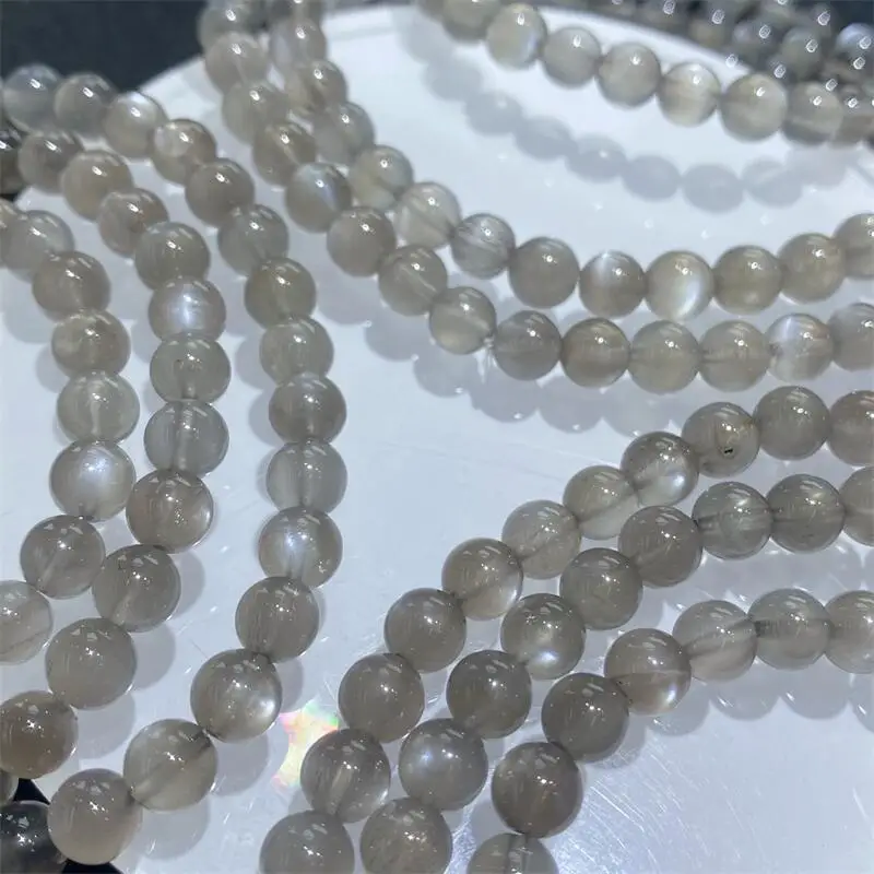 5/6 مللي متر الفضة الطبيعية القمر حجر الثلاثي دائرة سوار شفاء الأحجار الكريمة الخرز المستديرة مجوهرات زوجين هدية عيد 1 قطعة