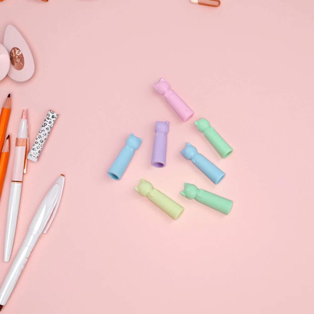 

50Pcs Adorable Cartoon Cat Pencil Caps Flexible Pencil Hats for Children Writing and Drawing Cute Pencil Topper Decoration
