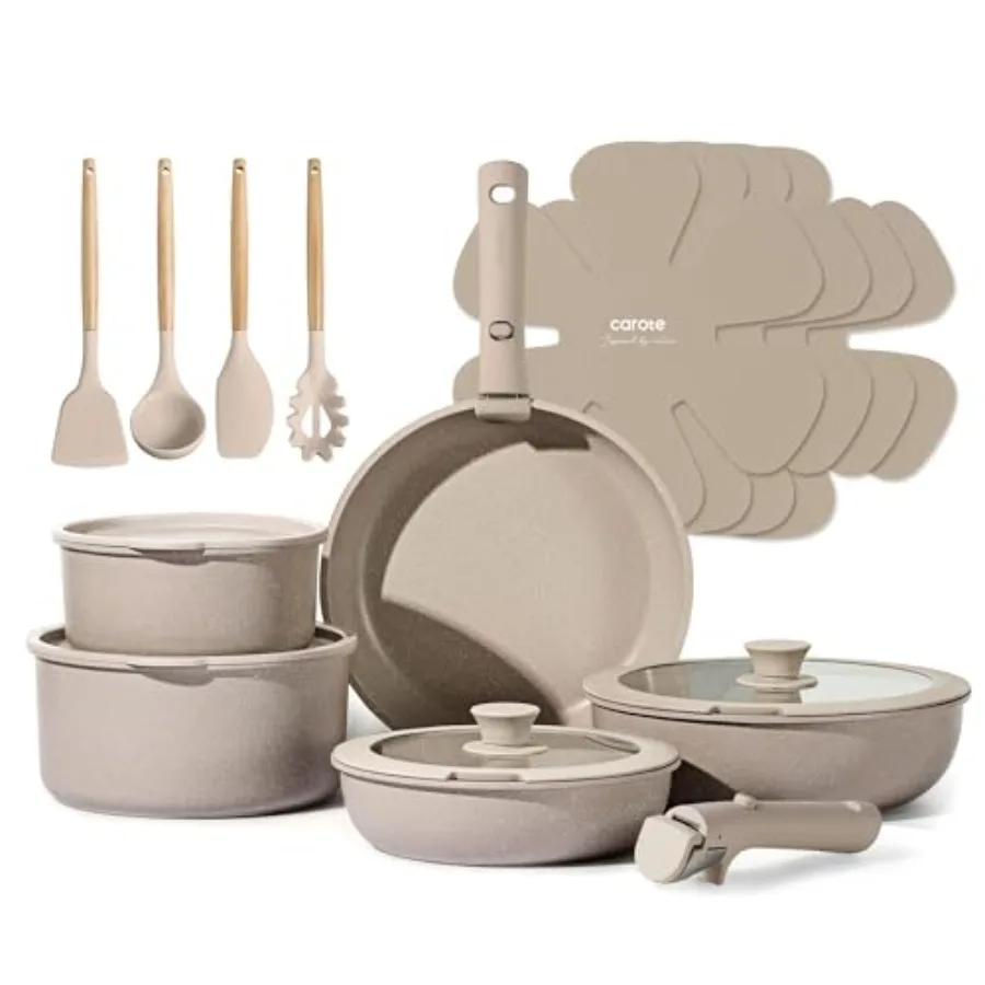 

19pcs Pots and Pans Set Non Stick, Nonstick Cookware Set Detachable Handle, Induction Kitchen Cooking Sets with Removable Handl