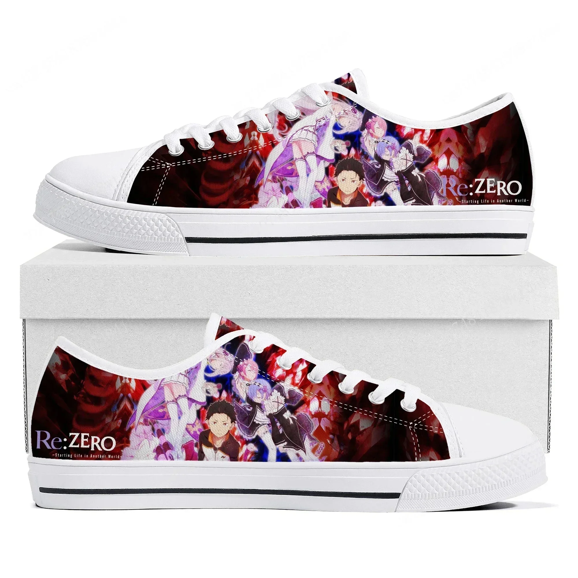 Re:Zero Low Top Sneakers Womens Mens Emilia High Quality Canvas Sneaker Couple Anime Comics Manga Custom Made Shoes