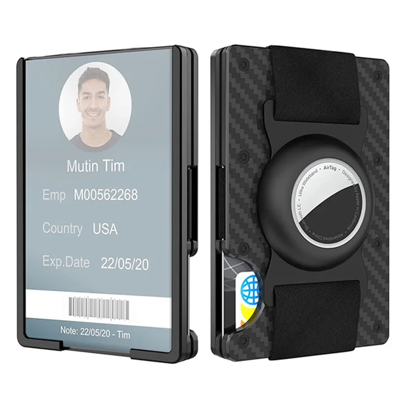 Aluminum Airtag Wallet for Men with Clear ID Card Holder RFID Blocking Carbon Fiber Slim Minimalist Wallet Air tag tracker case