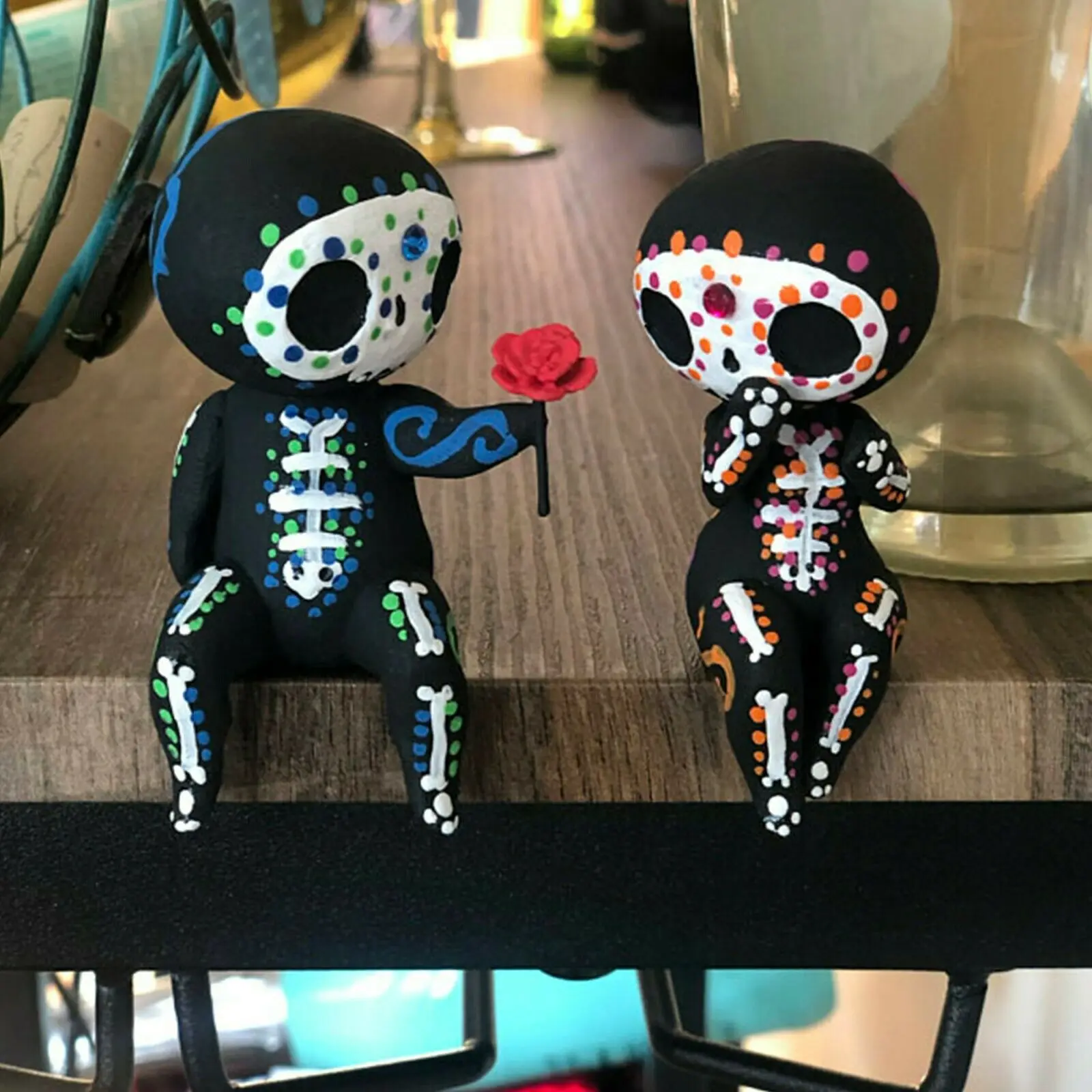 10CM Skeleton Couple Parent-child Statue Resin Crafts Sugar Skull Figure Toys Miniature Micro Landscape Decoration For Girl Gift