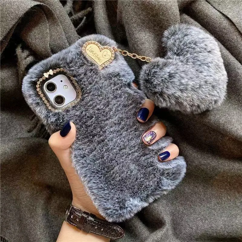 Luxury Diamond Hairy Heart Pendant Phone Case For Xiaomi Redmi Note 14 13 ProPlus 12 11 10 14S 12S 11S 10S 15C 14C 13C 12C Shell