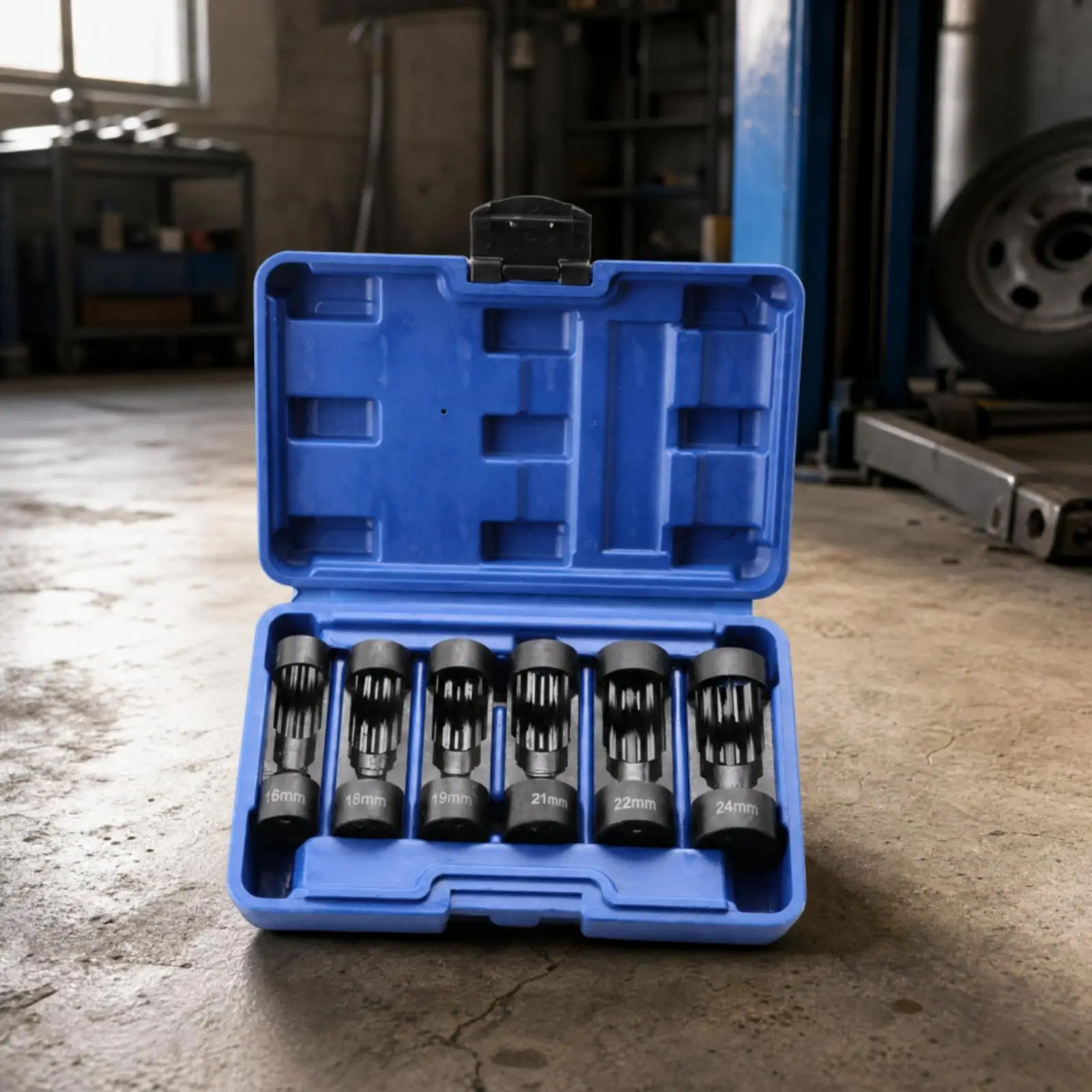 Strut Nut Socket Set 16 to 24 Mm 12 Point Spline Design for Shock Absorber Top Nut with Storage Case