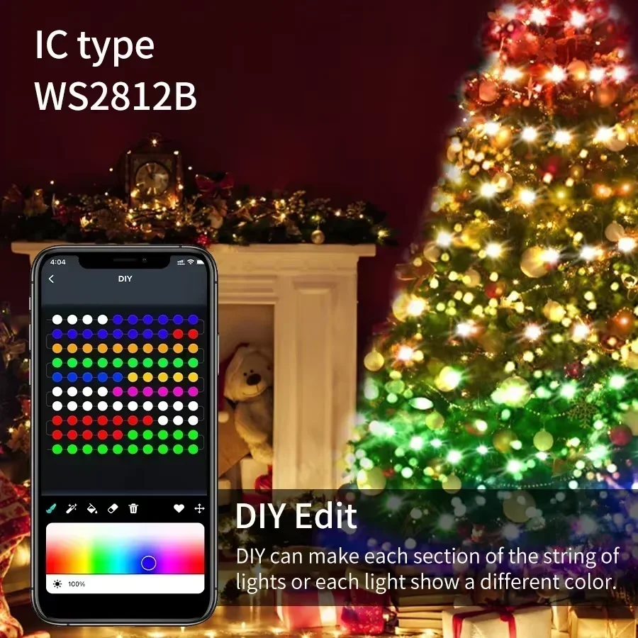 Smart Bluetooth USB LED String Lights RGB Colorful Fairy Lights with Remote for Wedding Christmas New Year Bedroom Decor