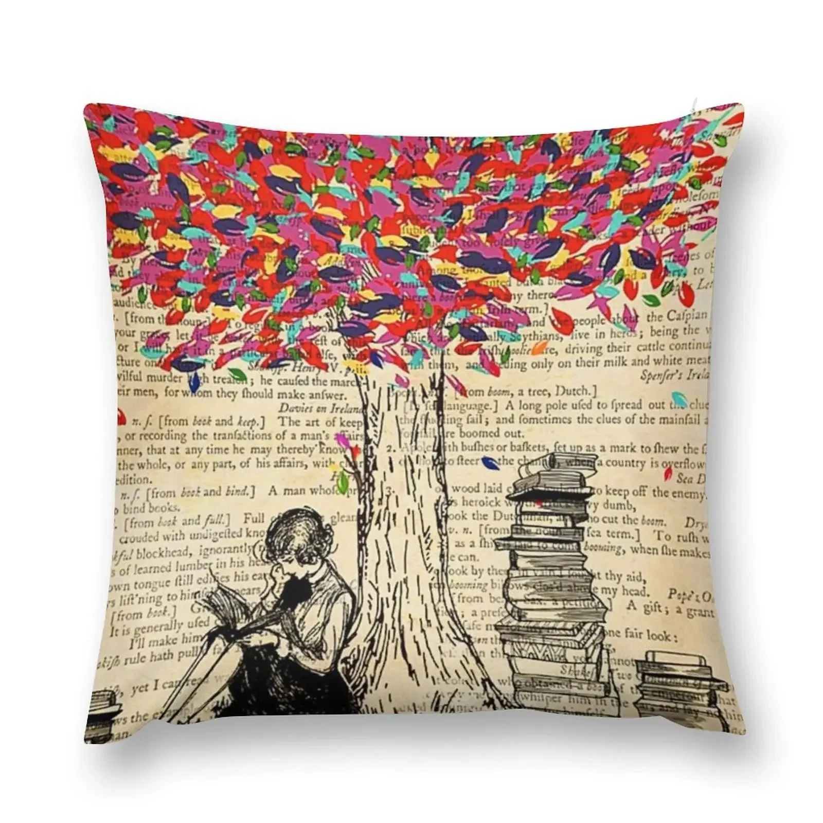 

Reading Book Just A Girl Who Loves Bookworm Tree Colorful Throw Pillow Couch Pillows Cushions Sofa Covers For Living Room pillow