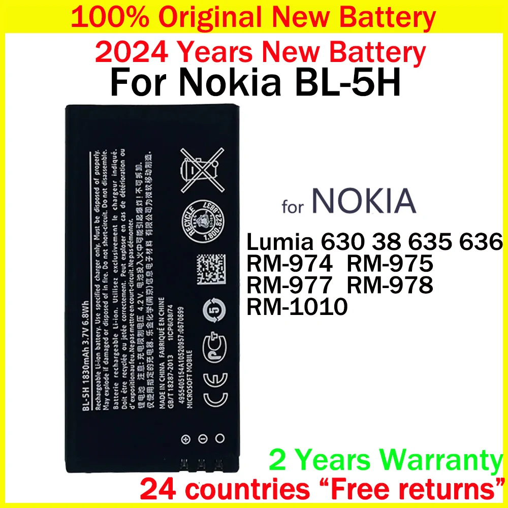 New Original Battery BL-5H BL5H 1830mAh Replacement Battery For Nokia Lumia 630 38 635 636 Lumia630 RM-977 RM-978 Batteries