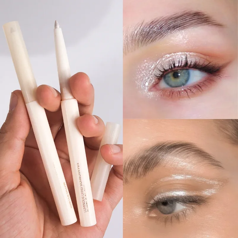 Evidenziatore in stick bianco abbagliante da 1 pezzo - Matita ombretto scintillante impermeabile per occhi luminosi, radianti, trucco per occhi