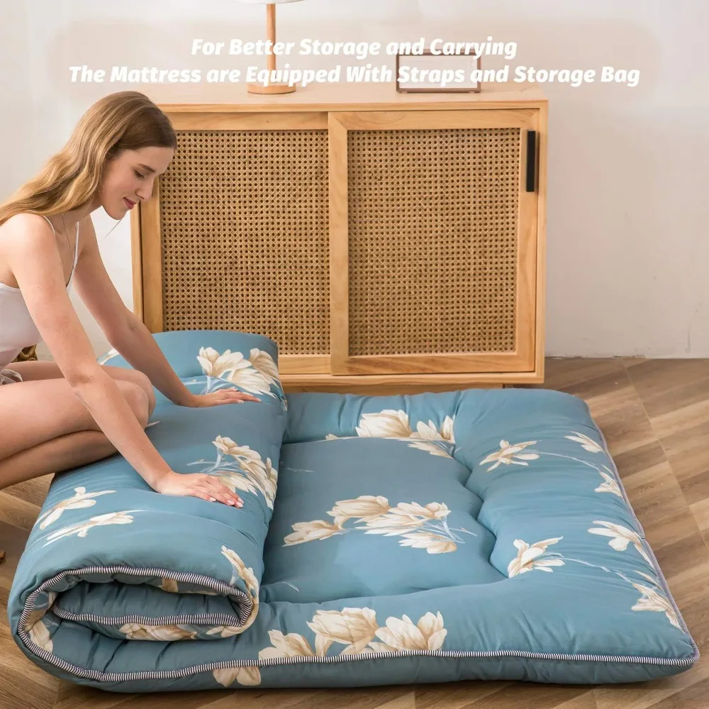 Piso japonês de estilo rústico com estampa floral, colchão futon para adultos dobrável, colchão de acampamento, espreguiçadeira, sofás de cama