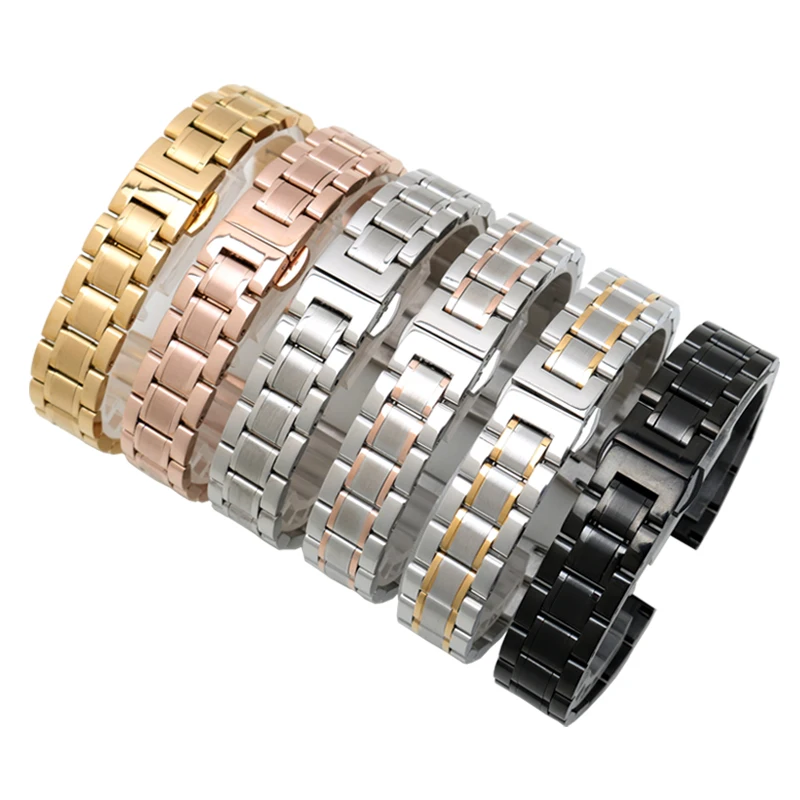 14 15 16 17 18 ミリメートル女性ステンレス鋼時計ストラップレディース時計バンドローズゴールドメタルベルトアクセサリーカシオ化石スワロフスキー