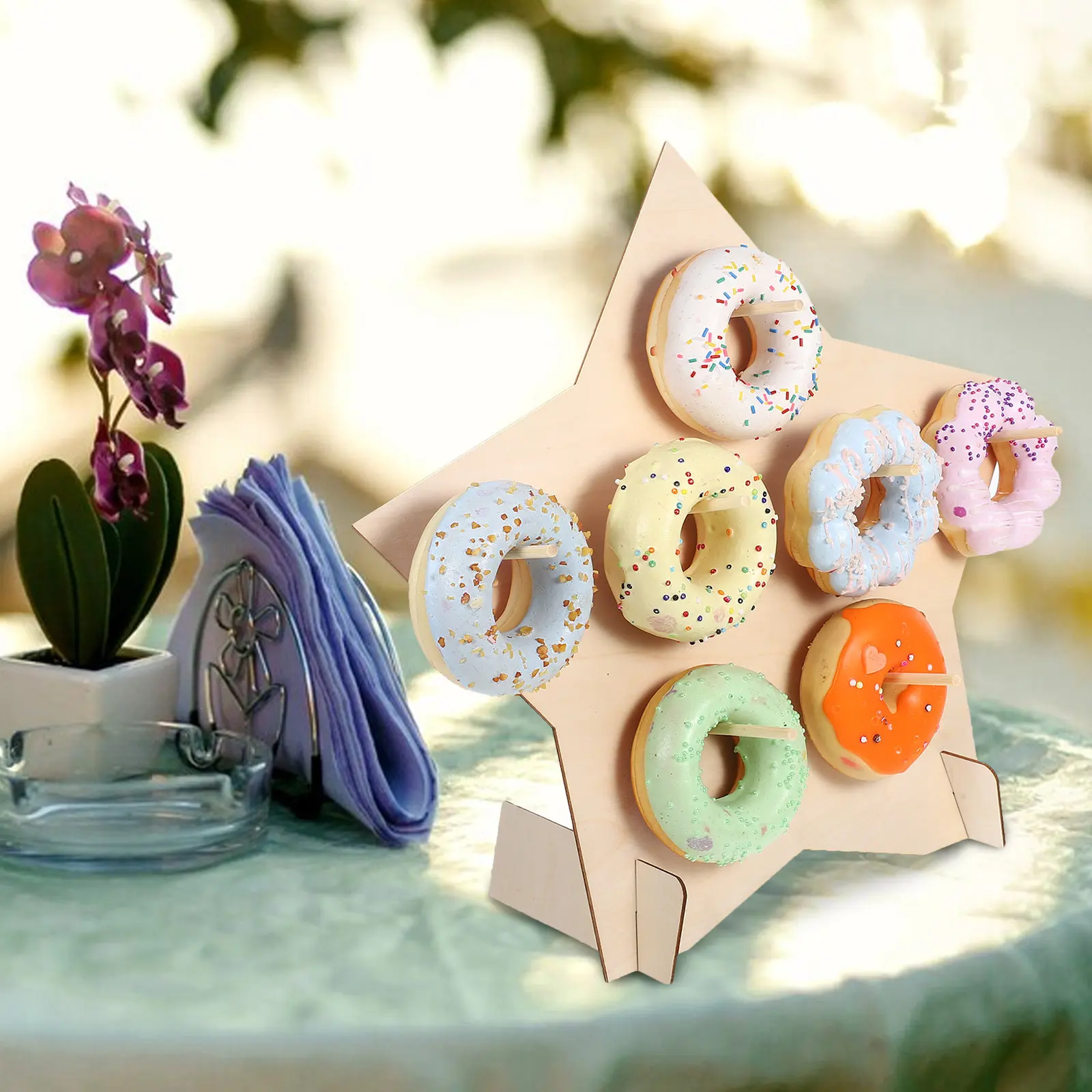Detachable Wooden Donut Stand for Wedding Dessert Table Display Elegant Vintage Cake Stand Reusable Donut Holder Party Decor