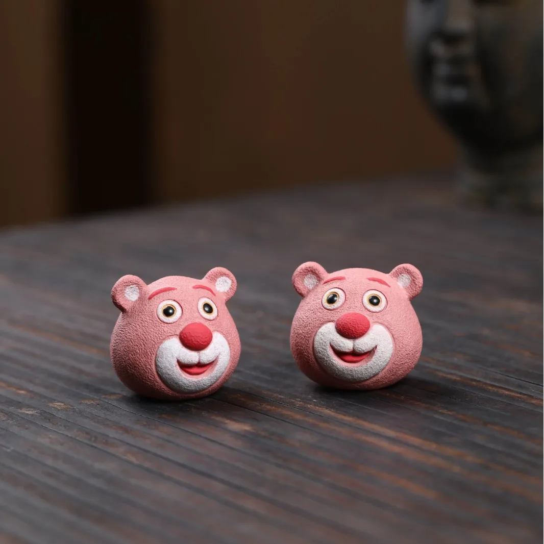 Yixing Purple Clay Pet, Cute Strawberry Bear Ornament, Sculpture For Table, Tea Ceremony Accessory, Exquisite And Maintainable