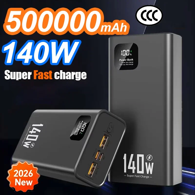500000mAh 140W Power Bank High Capacity PD 22.5W Super Fast Charging Portable Battery Charger for iPhone 12-17 Samsung 2026 NEW