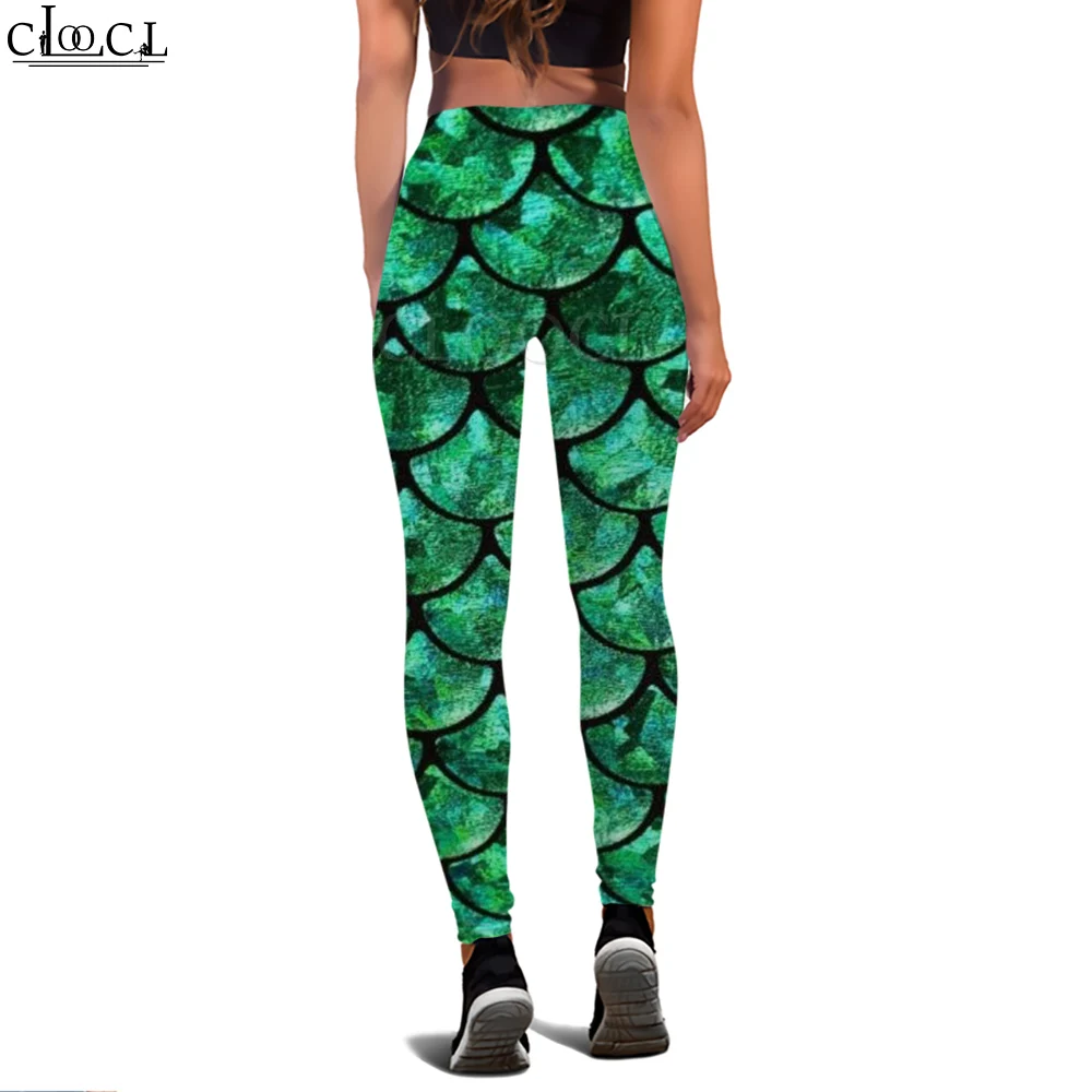 Cloocl mais nova moda feminina legging verde escuro padrão de escala de peixe legging para ginásio treino ao ar livre calças de jogging roupas esportivas