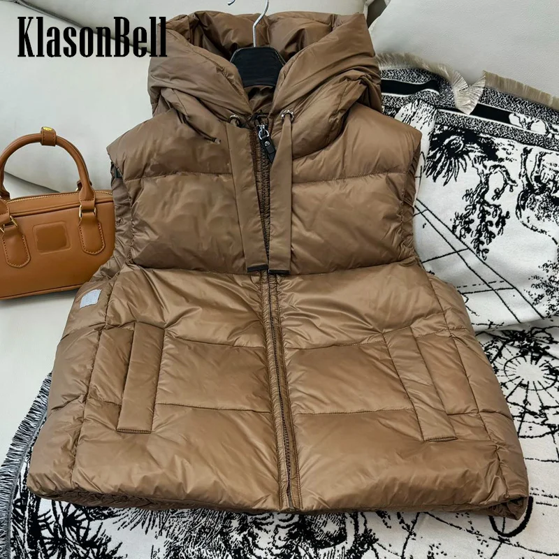 

9.10 KlasonBell Women's Solid Hooded Sleeveless Vest White Goose Down Keep Warm Short All-matches Down Vest Coat