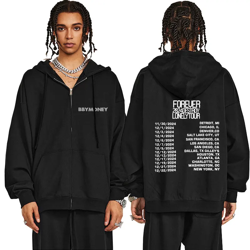 

Rapper Destroy Lonely Ken Carson BBYMONEY Graphic zipper hoodie Playboi Carti Opium zip up jacket Men Women Hip Hop Fashion coat