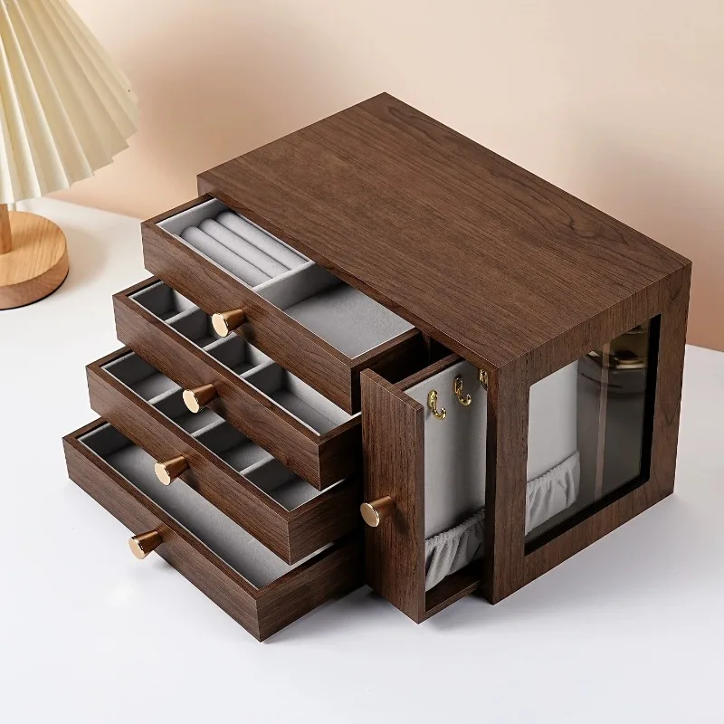 Wooden Jewelry Organizer Box Divided Compartment Jewelry Box Large Necklace Earrings Storage Boxes Drawer Bracelet Boxes