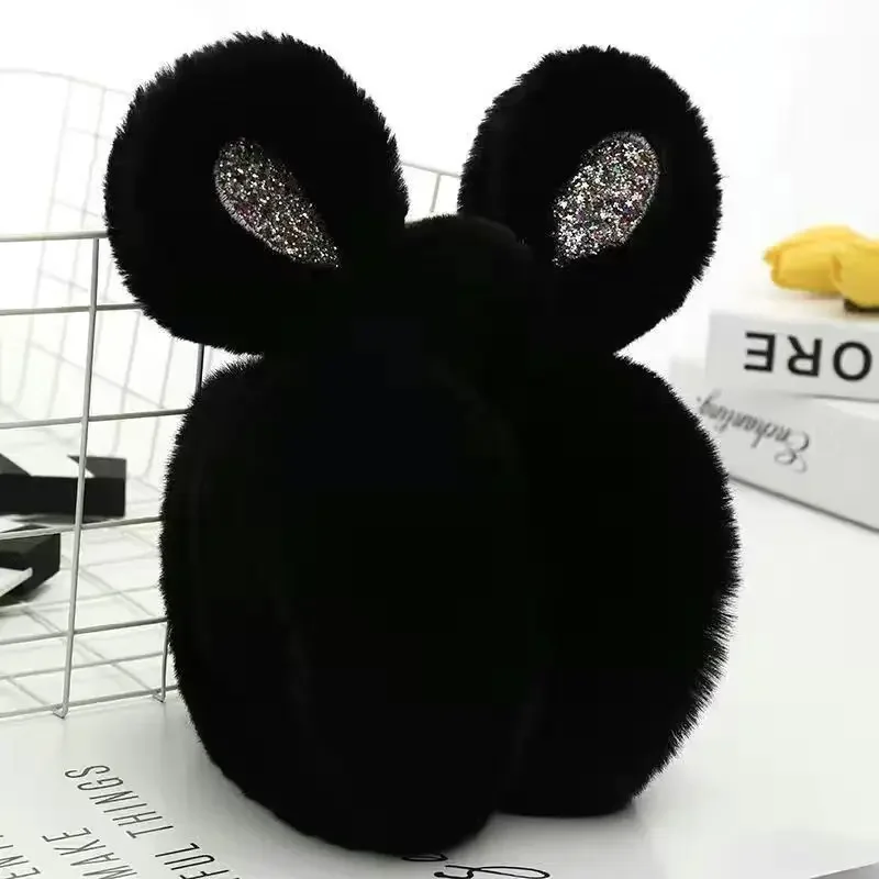 Winter Earmuffs for Women Cute Rabbit Ears Warm Earflaps Thicken Furry Fold Ear Muffs Ear Cover Protector Solid Letter Ear Muffs