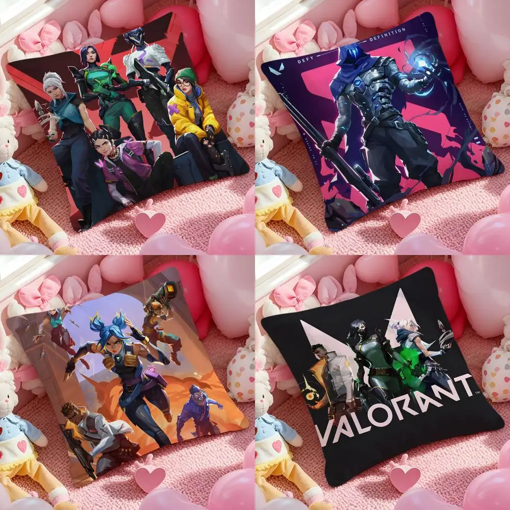 Game Valorant Cushion Cover Anti-dustmite Pillowcase Invisible Zipper Silky Short Plush Sofa Cushion Cover
