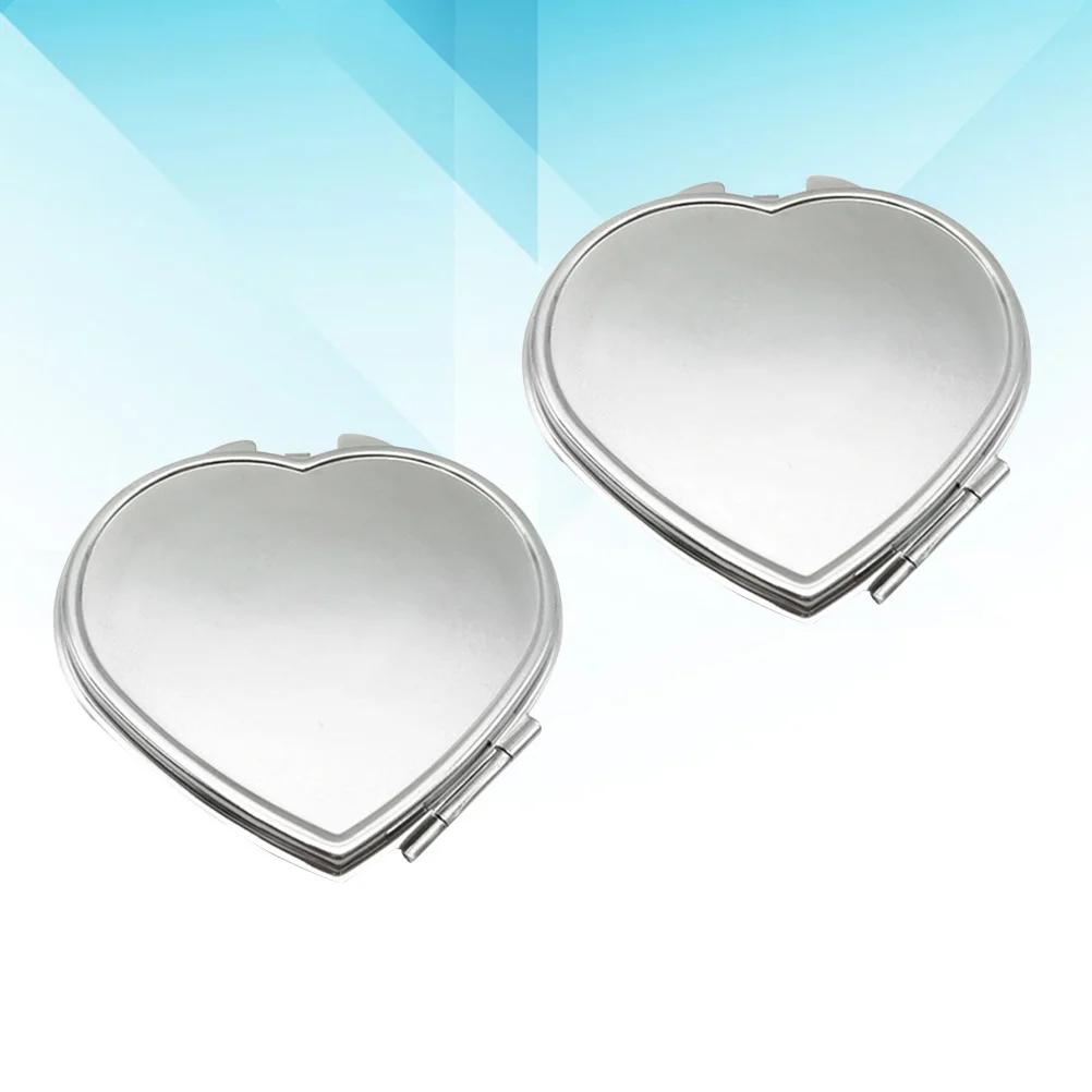 قطعتان من مرآة صغيرة محمولة على شكل مكياج قابلة للطي للمحفظة، سطح معدني شفاف عالي الوضوح فضي #4