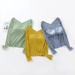Herfst Geribbeld Dames T-Shirt Basislaag Shirt Volledige Mouw Met Gewatteerde Slanke Pasvorm Binnenkleding V-Hals Tops Winter Dames Slaap Tops