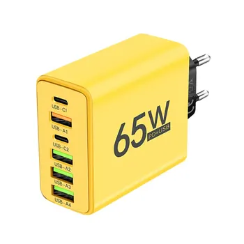 65W USB C şarj 6 port hızlı şarj duvar şarj iPhone 15 14 Pro Max Samsung Galaxy S23 Xiaomi 14 cep telefonu şarj