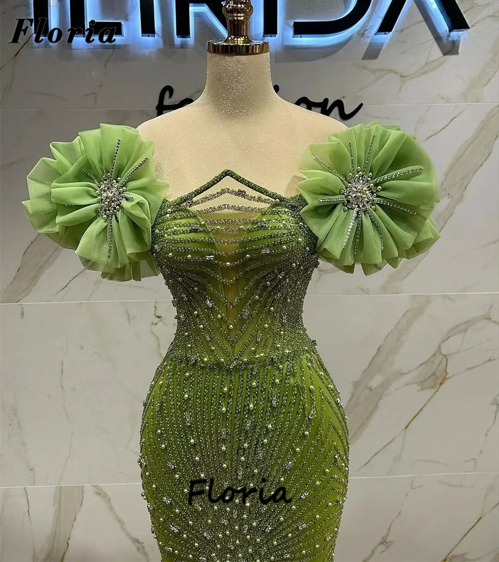 

Plus Size Green Mermaid Evening Dresses Beaded Crusyals Engagement Party Gowns Arabic Prom Dress Vestidos De Cóctel Customized