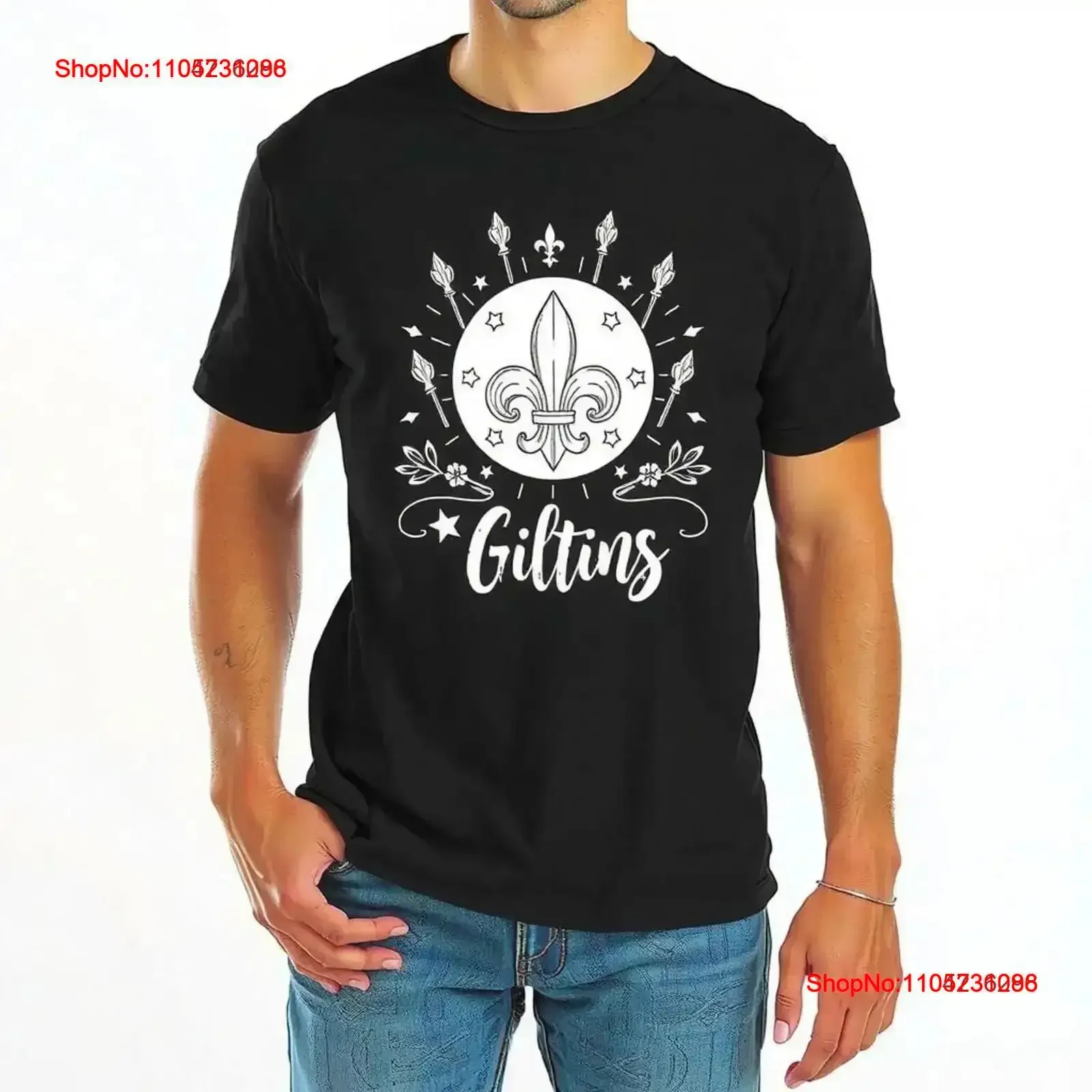 تي شيرت أسود أنيق مع تصميم Fleur de Lis المزخرف "Gilting" عتيق مغسول على الموضة ملابس الشارع الشهير متعدد الاستخدامات