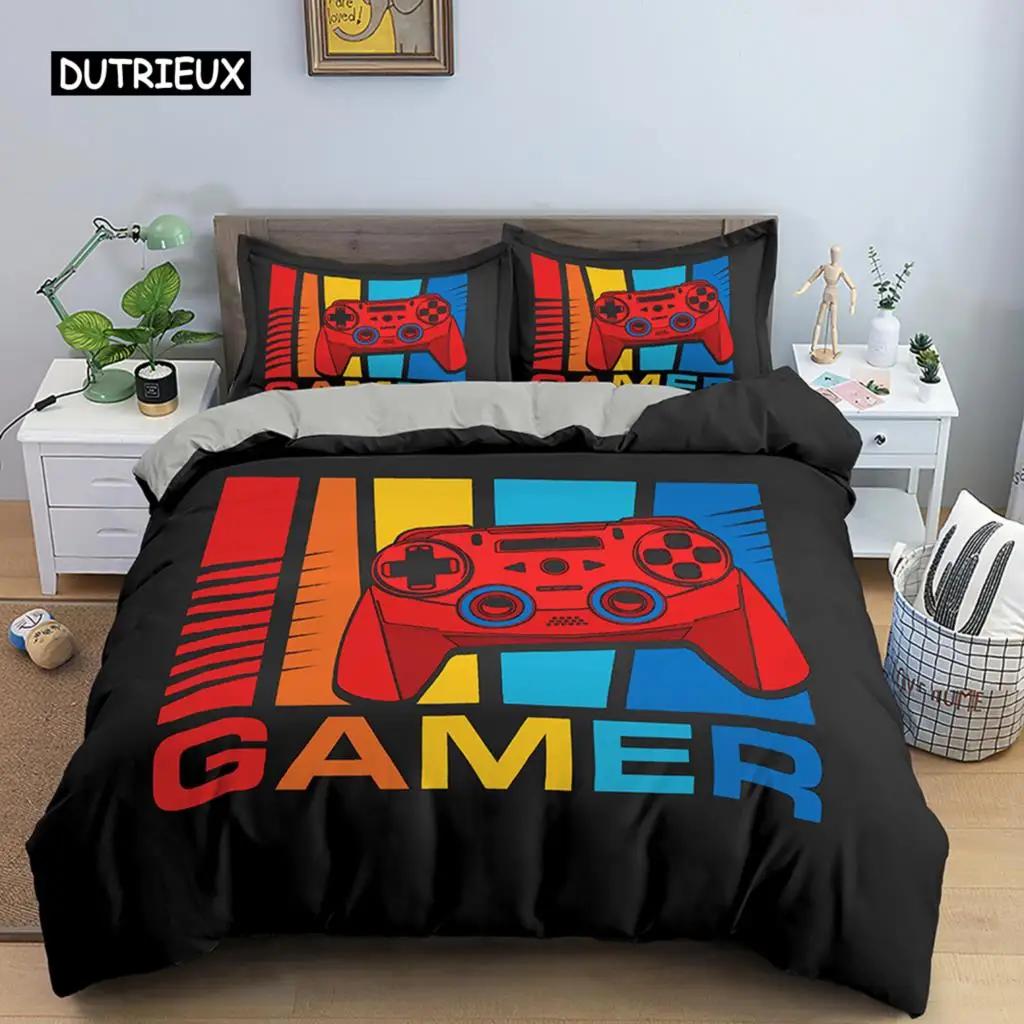 

Gamer Bedding Set Luxury Retro Game Handle Duvet Cover Queen Teen Boy Girl Polyester Gamepad Print Quilt/Comforter Covers 2/3pcs