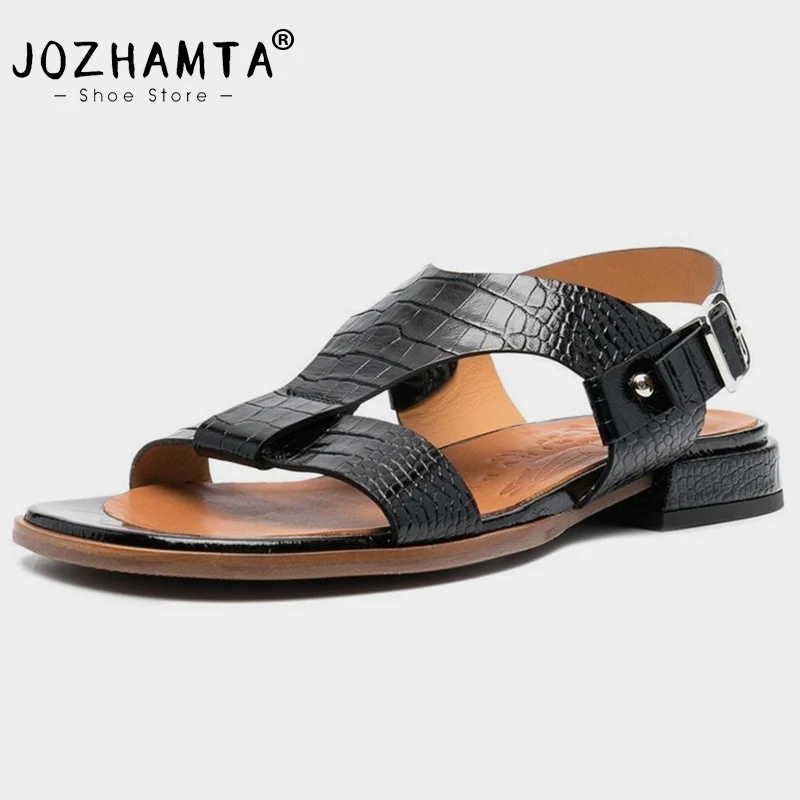 JOZHAMTA Size 32-43 Flats Sandals Women Real Leather Low Heels Summer Shoes For Women 2023 Rome Open Toe Sandal Casual Office