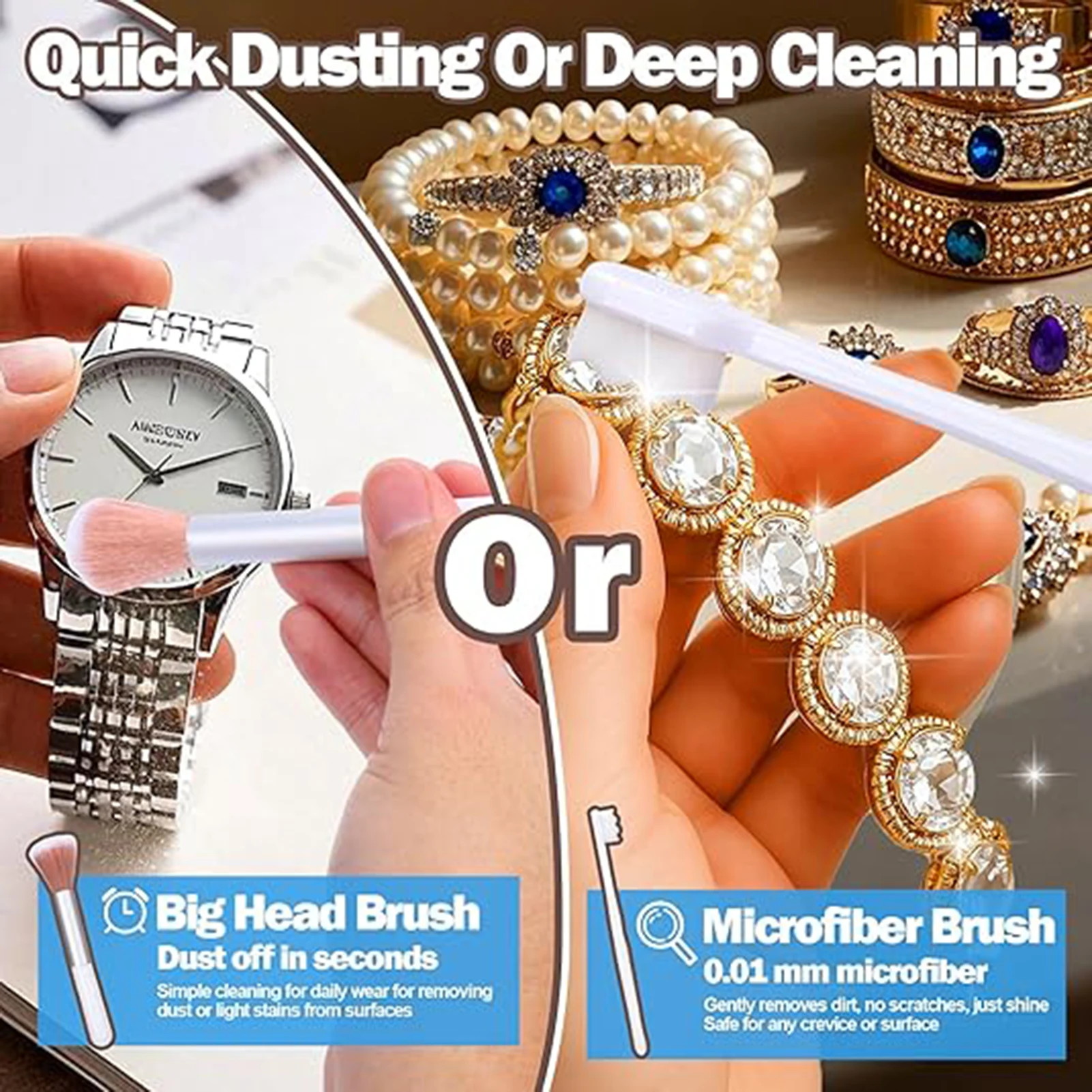 Complete 18-Piece Jewelry Care Kit with Soft & Stiff Brushes Jewelry Cleaning Kit for Cleaning Rings Necklaces Watches
