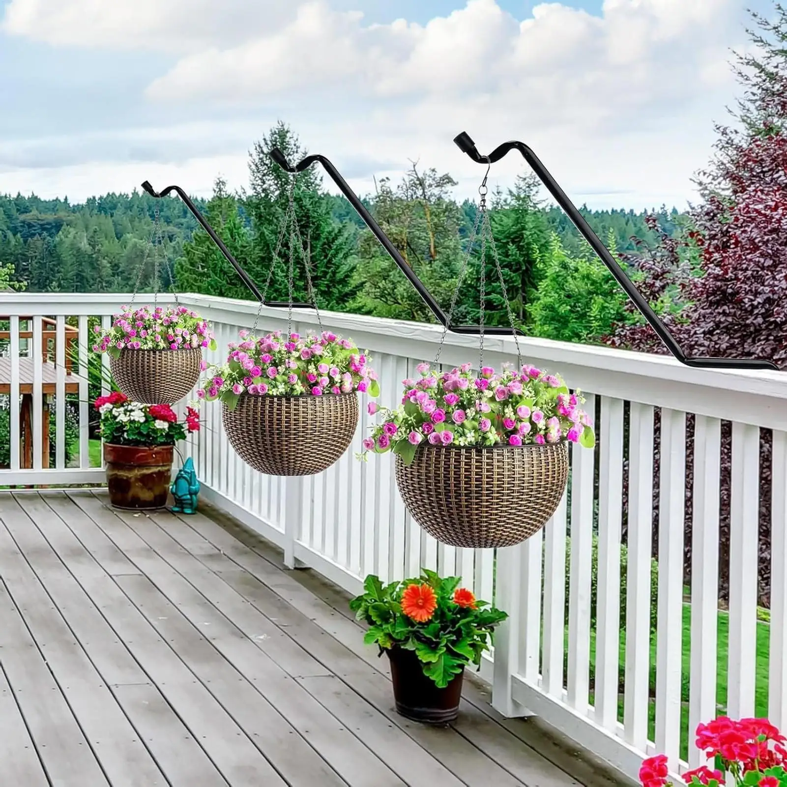 Bird Feeder Hanger For Deck 6 Pieces Flower Basket Holder 9.6inch Deck Railing Plant Hanger For Outdoor Patio Balcony Garden