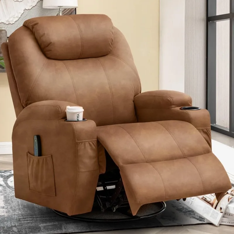 Recliner Chair, Rocking Chair with Massage and Heat, 360° Swivel Recliner Chairs for Adults, Rocker Manual Recliner