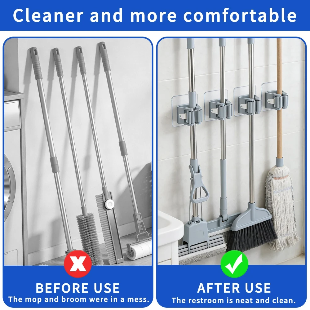 Home Storage Rack Wall Hanging Shelf Bathroom Shower Holder Storage Traceless Hook Mop Organizer Waterproof Broom Hanger - view 6