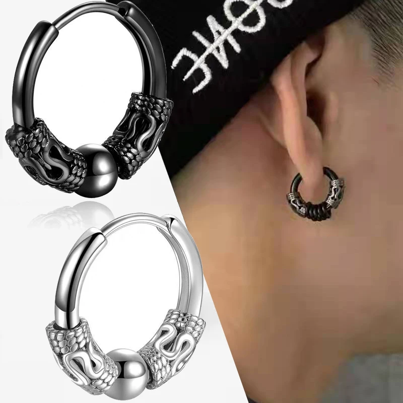 Cool Punk Men\'s Stainless Steel Hip Hop Stud Earrings Round Earring Pendant For Men Earings Jewelry Sliver Plated For Gifts