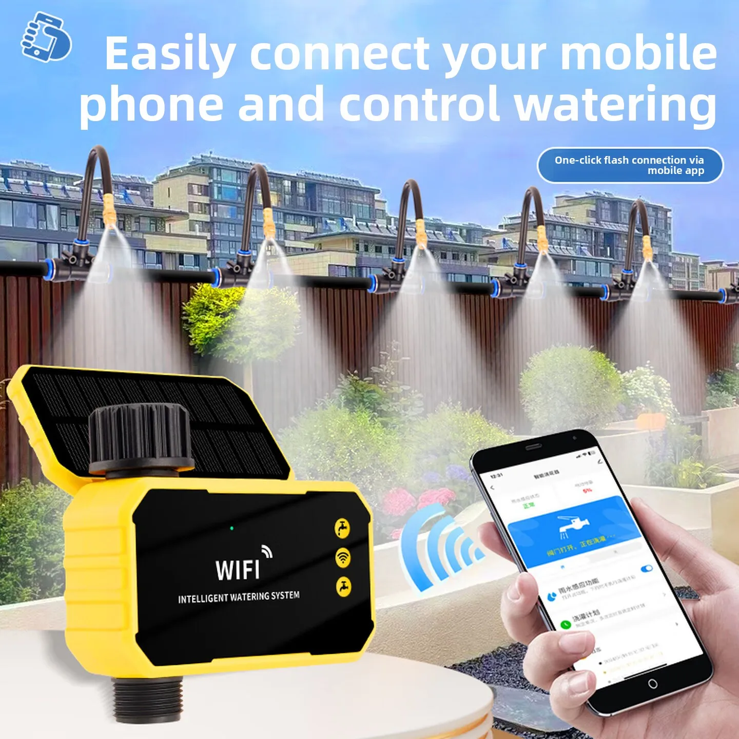 Solar WiFi Automatic Plant Watering System Remote Control Adjustable Misting Nozzle for Garden Balcony Flowers 스마트 관수 시스템