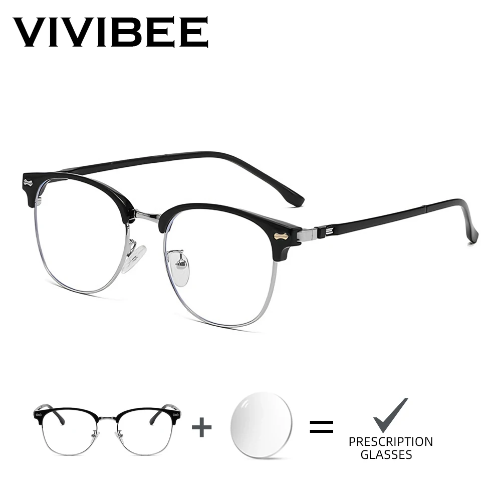 

Очки VIVIBEE с полуоправой, на заказ, по рецепту, мужские, оптические, черные, квадратные, для коррекции близорукости, классические, для коррекции астигматизма