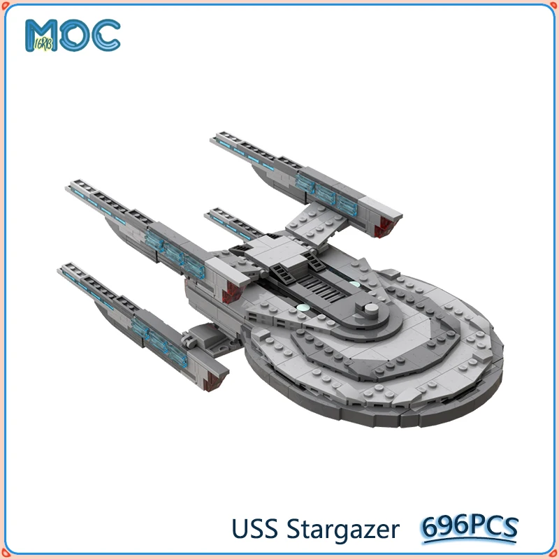 USS Stargazer 1:1680 Scale Model MOC Building Blocks DIY Assemble Bricks Collection Space Display Creative Toys Gifts 696PCS