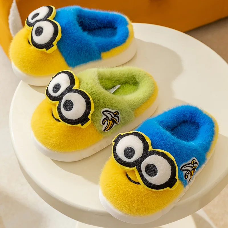 2024 New Cute Cartoon Minions Children Slippers Cartoon Boys And Girls Home Indoor Comfortable Warm Non Slip Slipper Winter Gift