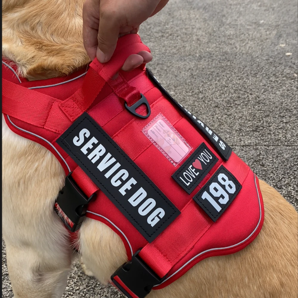 Service-Hundeweste, kein ziehendes Hundegeschirr mit 4 Hundeflicken, reflektierendes Haustiergeschirr mit langlebigem, weich gepolstertem Griff für das Training Med – Detail 5